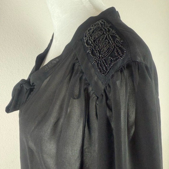 A.N.A Women’s Black‎ Sheer Blouse XL Tie Neck Long Sleeve Lightweight Size XL - Picture 6 of 11